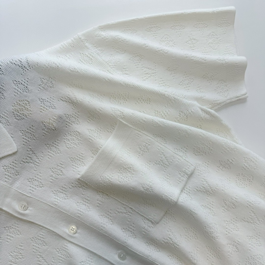 LOUIS VUITTON 路易威登 镂空提花毛织衬衫 短袖 橘色 白色 A5 1AFQSX