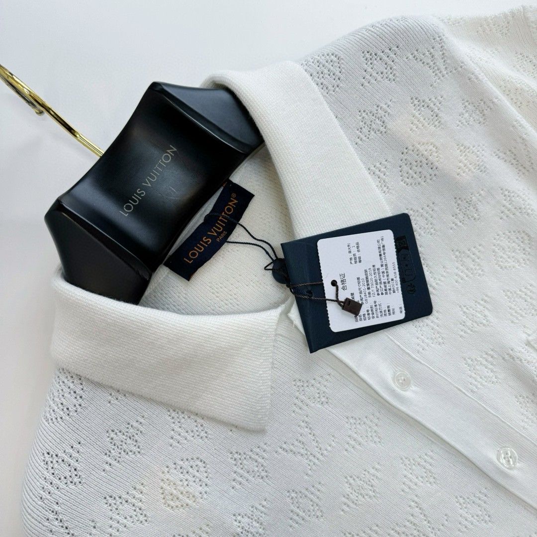 LOUIS VUITTON 路易威登 镂空提花毛织衬衫 短袖 橘色 白色 A5 1AFQSX