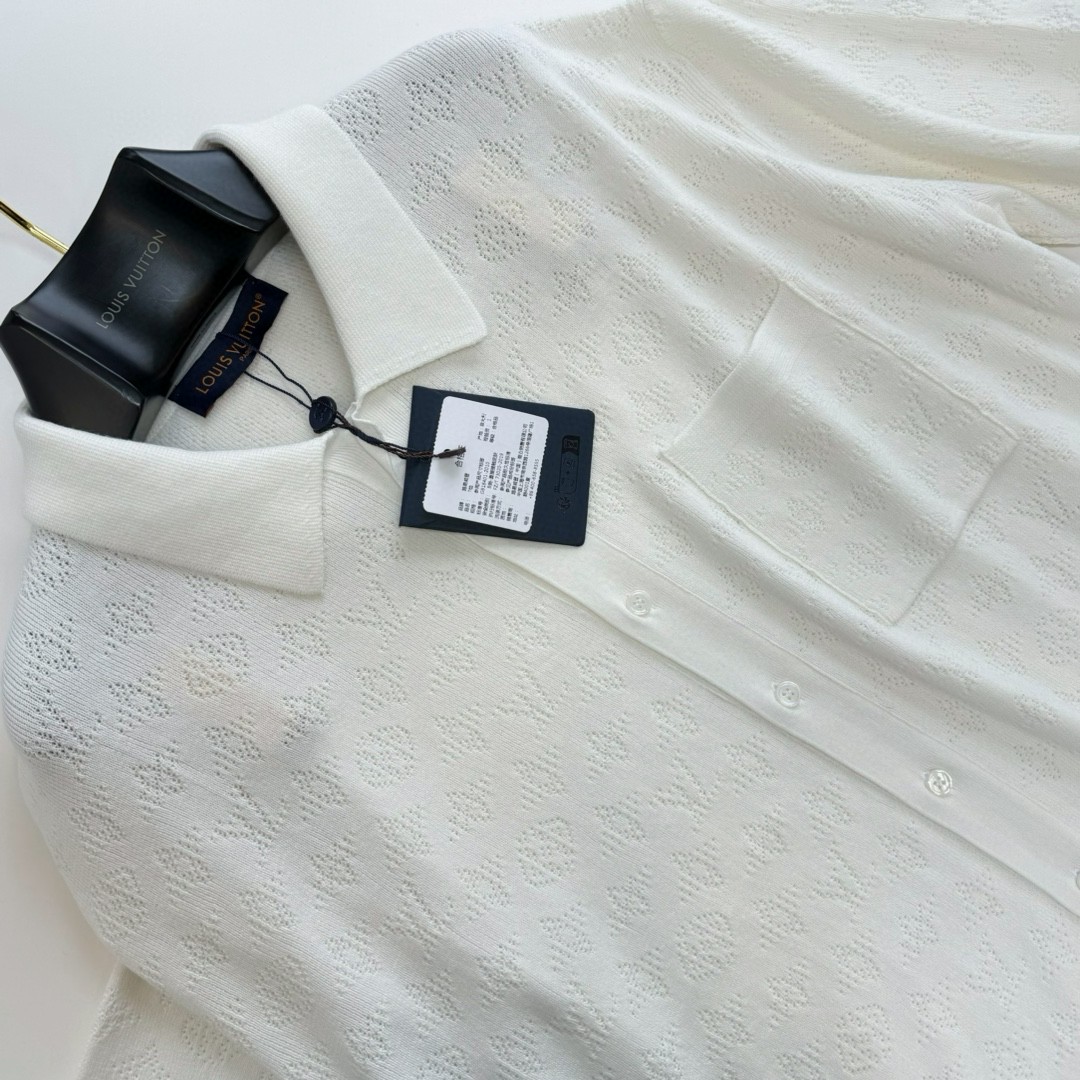 LOUIS VUITTON 路易威登 镂空提花毛织衬衫 短袖 橘色 白色 A5 1AFQSX