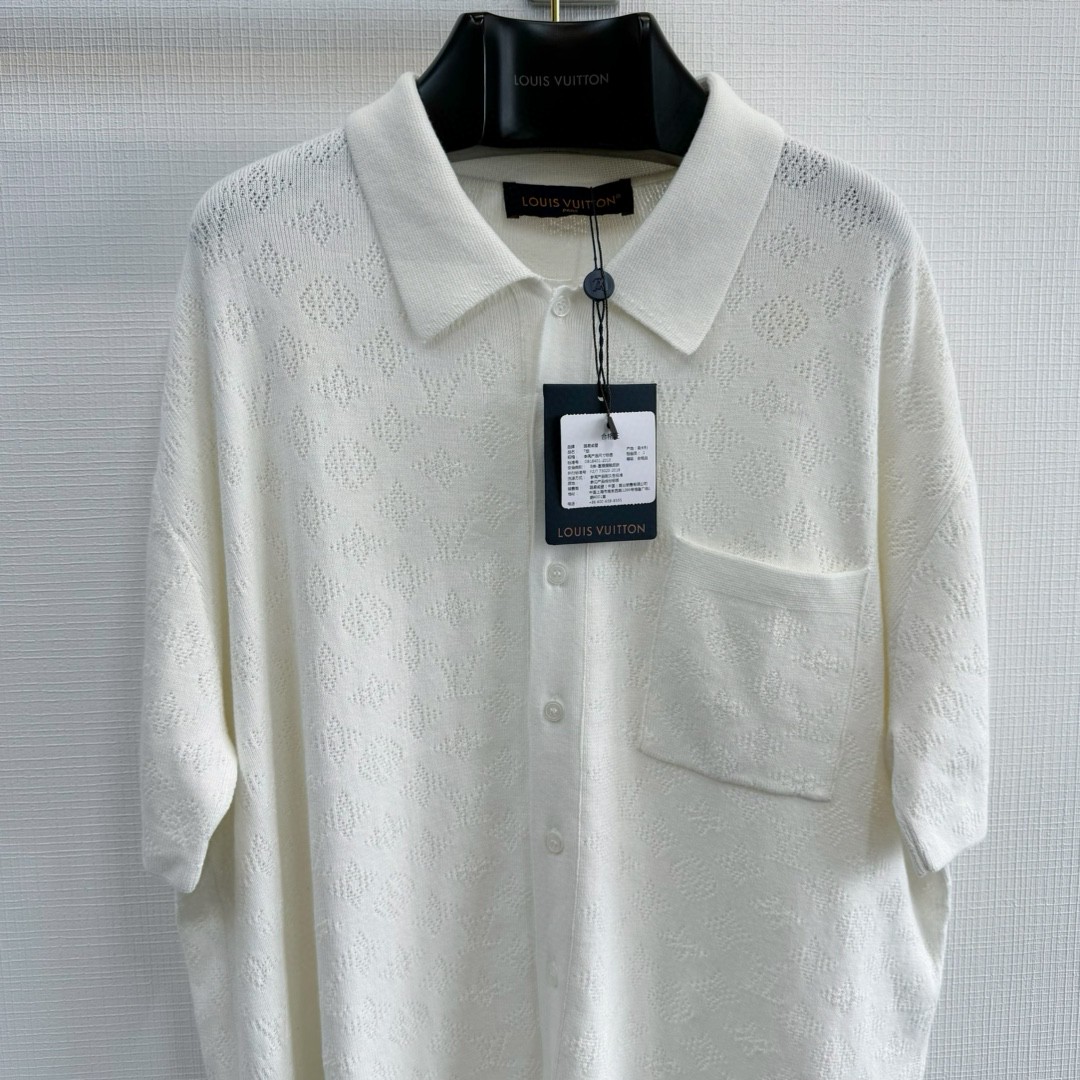 LOUIS VUITTON 路易威登 镂空提花毛织衬衫 短袖 橘色 白色 A5 1AFQSX
