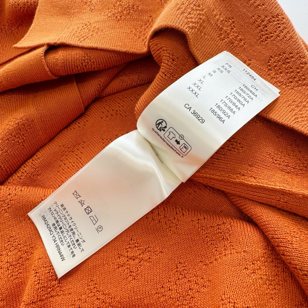 LOUIS VUITTON 路易威登 镂空提花毛织衬衫 短袖 橘色 白色 A5 1AFQSX