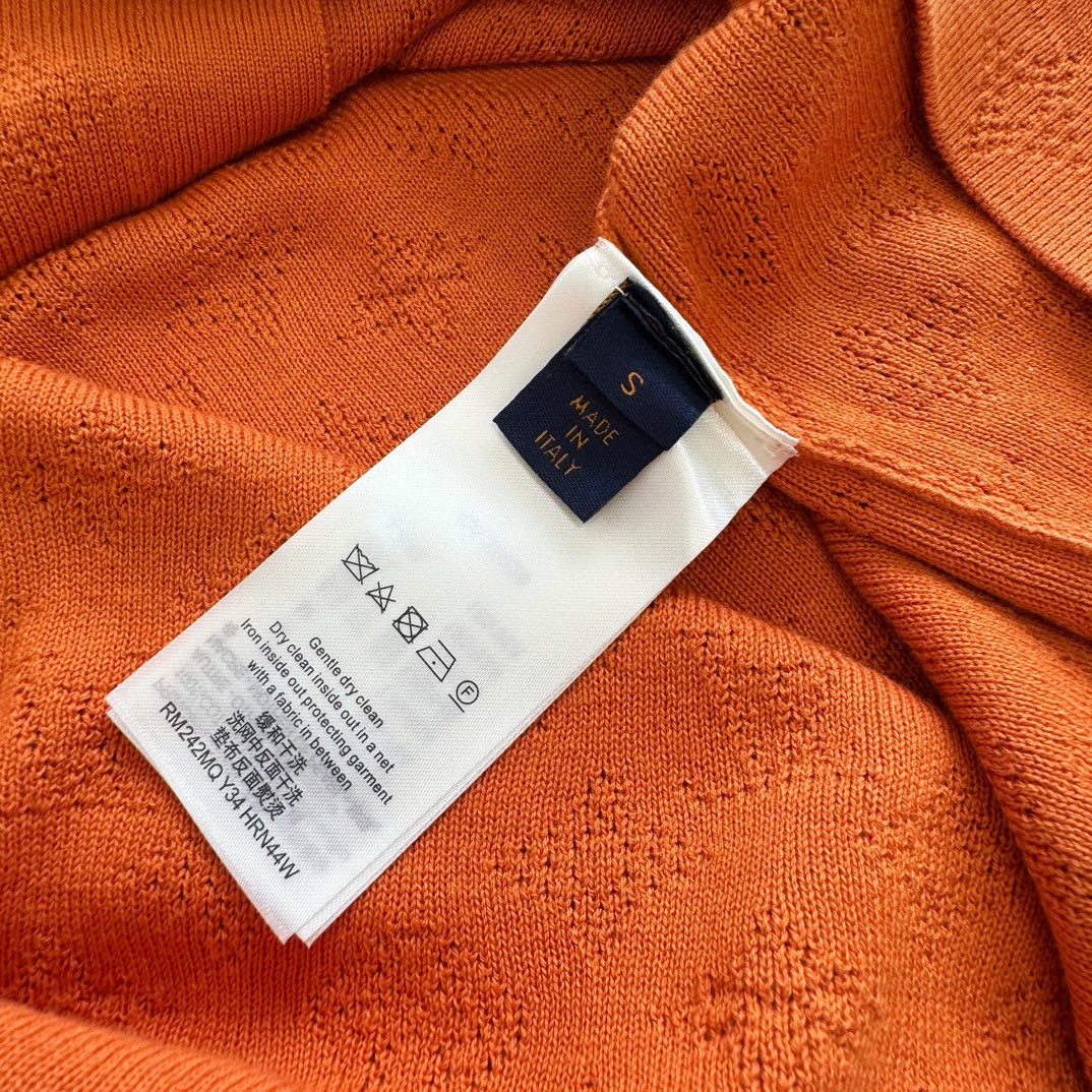 LOUIS VUITTON 路易威登 镂空提花毛织衬衫 短袖 橘色 白色 A5 1AFQSX