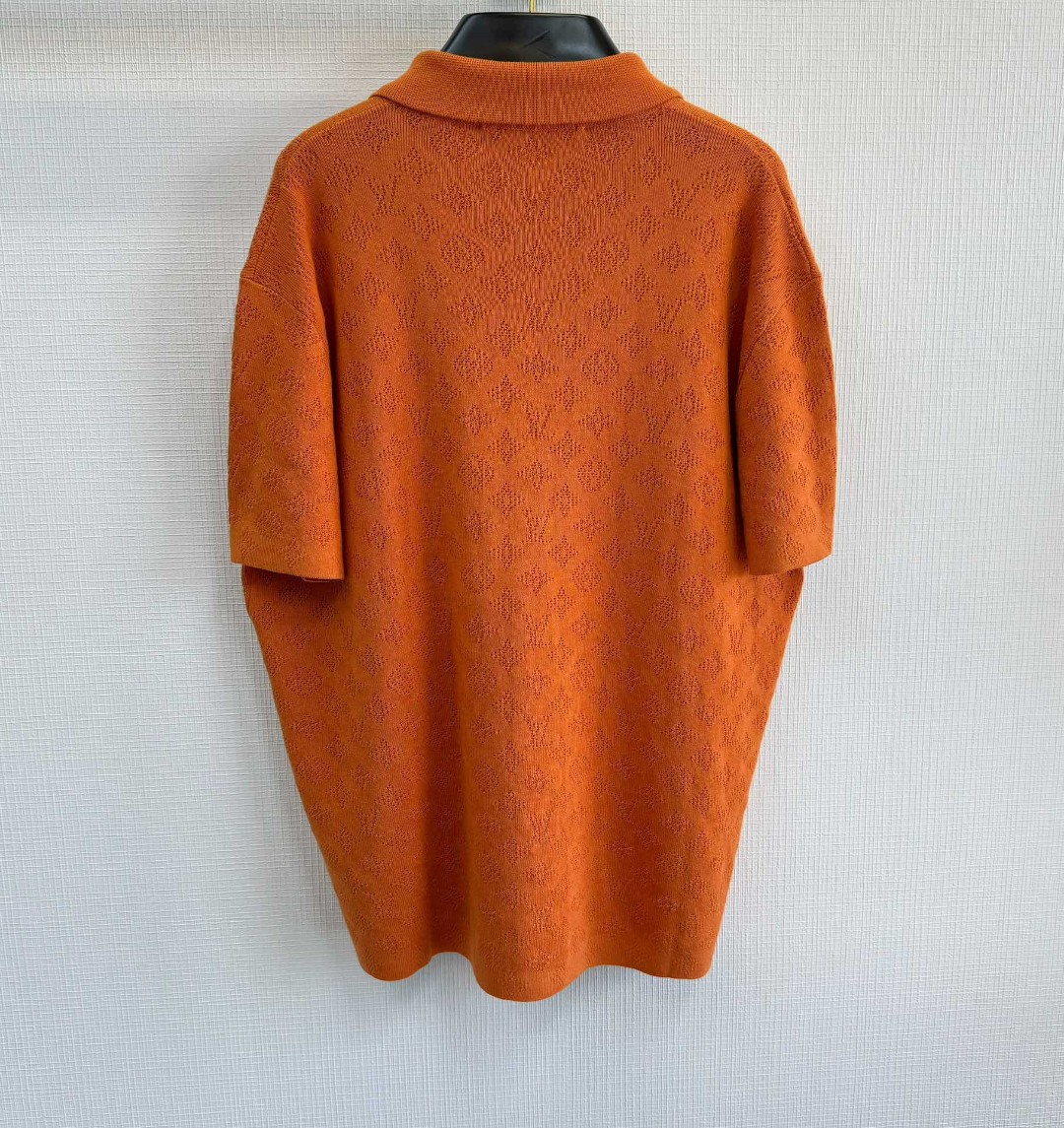 LOUIS VUITTON 路易威登 镂空提花毛织衬衫 短袖 橘色 白色 A5 1AFQSX