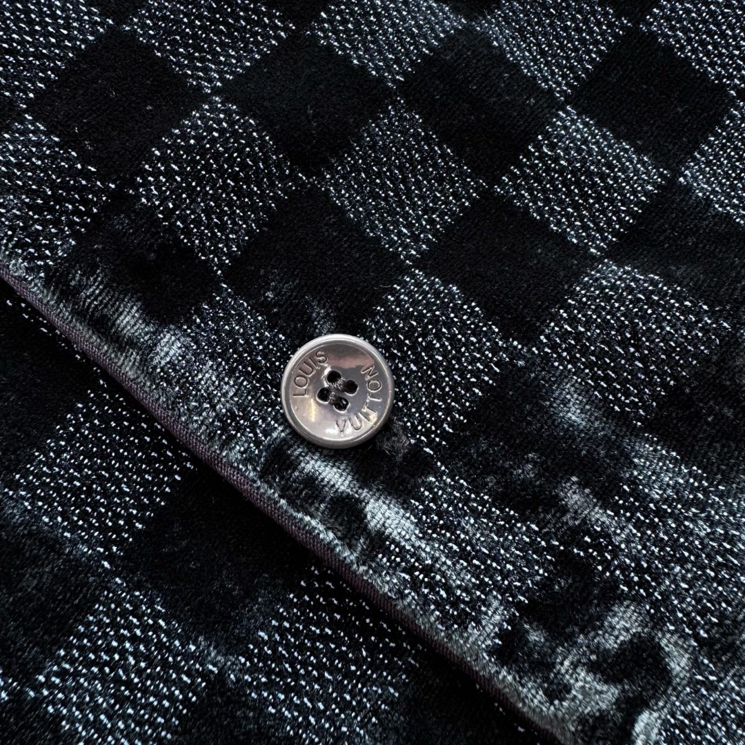 LOUIS VUITTON 路易威登 棋盘格印花丝绒衬衫 外套 长袖 蓝色 B5 1AFWF7