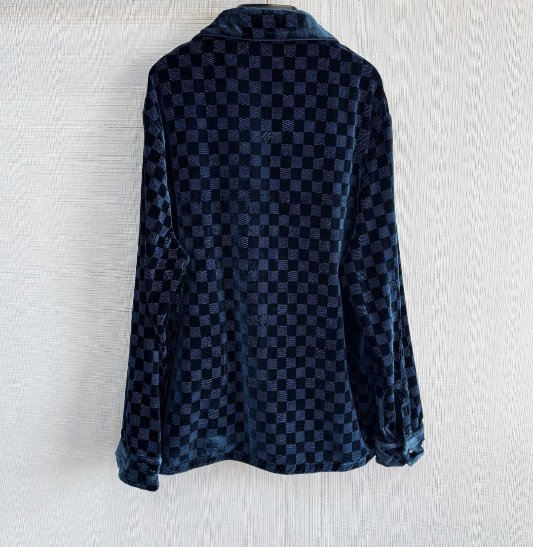 LOUIS VUITTON 路易威登 棋盘格印花丝绒衬衫 外套 长袖 蓝色 B5 1AFWF7