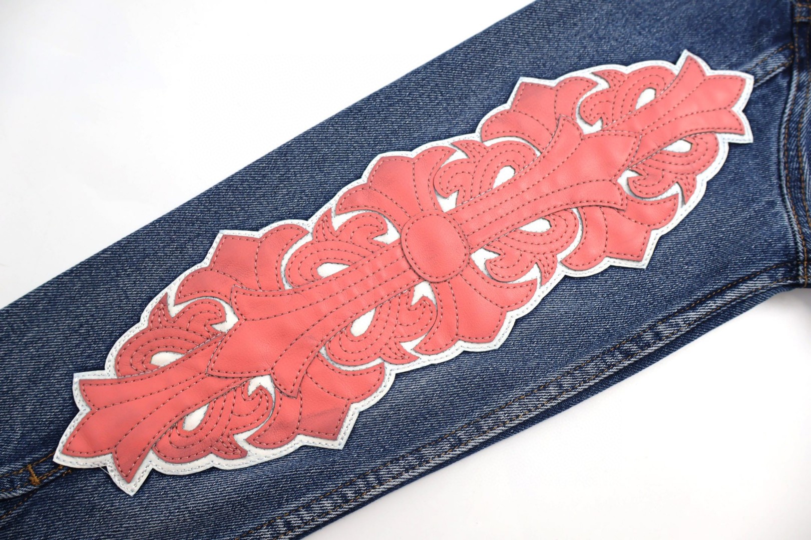 Chrome Hearts 克罗心 袖十字花牛仔外套 夹克 长袖 蓝色 蓝红色 蓝粉色 C0