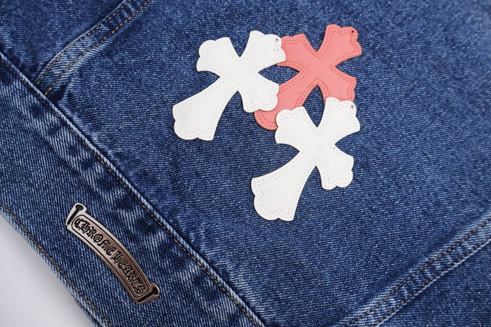 Chrome Hearts 克罗心 袖十字花牛仔外套 夹克 长袖 蓝色 蓝红色 蓝粉色 C0