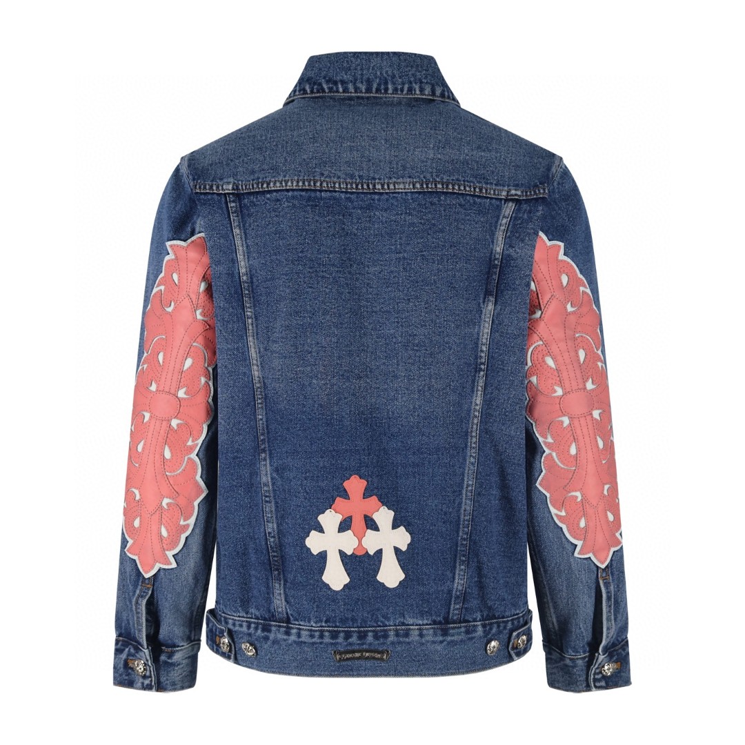 Chrome Hearts 克罗心 袖十字花牛仔外套 夹克 长袖 蓝色 蓝红色 蓝粉色 C0