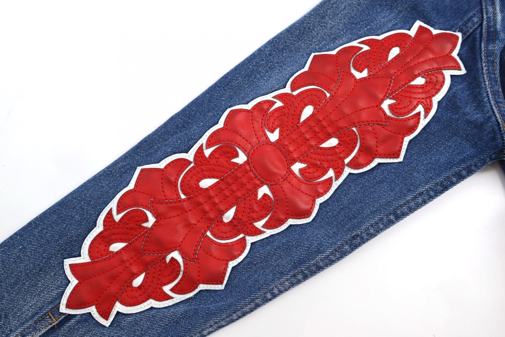 Chrome Hearts 克罗心 袖十字花牛仔外套 夹克 长袖 蓝色 蓝红色 蓝粉色 C0