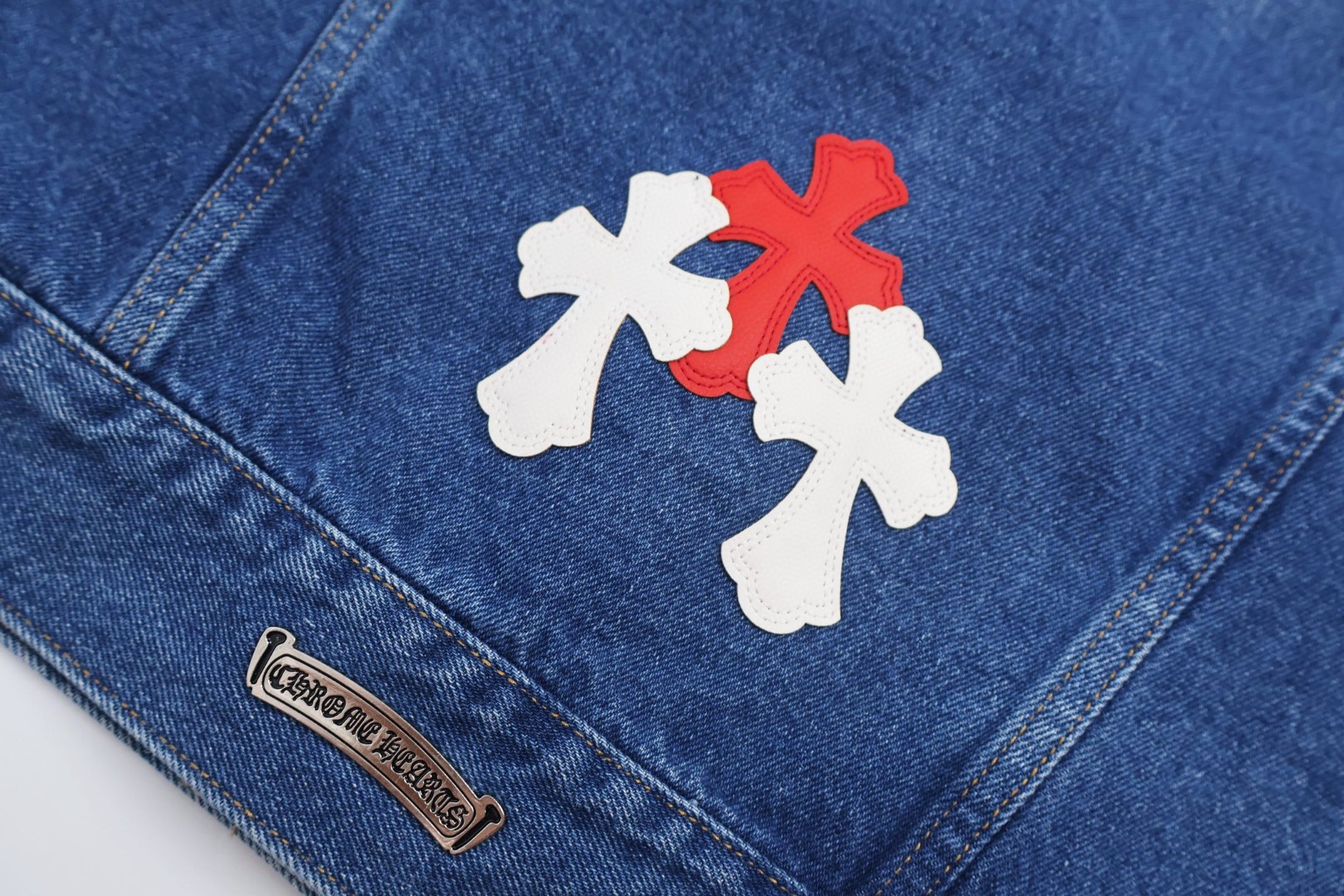 Chrome Hearts 克罗心 袖十字花牛仔外套 夹克 长袖 蓝色 蓝红色 蓝粉色 C0