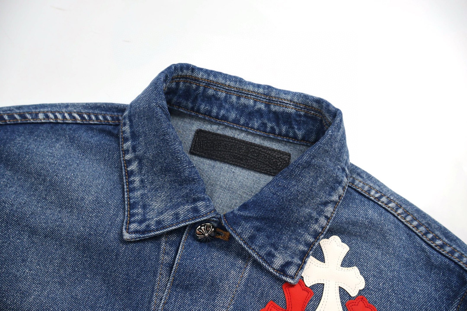 Chrome Hearts 克罗心 袖十字花牛仔外套 夹克 长袖 蓝色 蓝红色 蓝粉色 C0