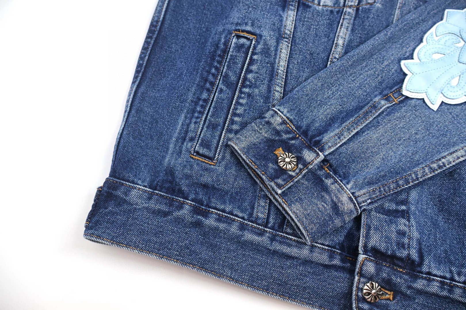 Chrome Hearts 克罗心 袖十字花牛仔外套 夹克 长袖 蓝色 蓝红色 蓝粉色 C0