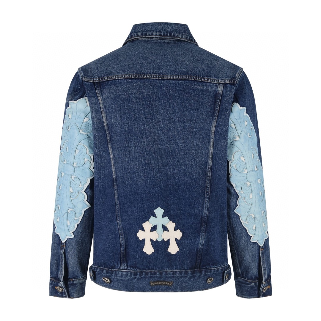 Chrome Hearts 克罗心 袖十字花牛仔外套 夹克 长袖 蓝色 蓝红色 蓝粉色 C0