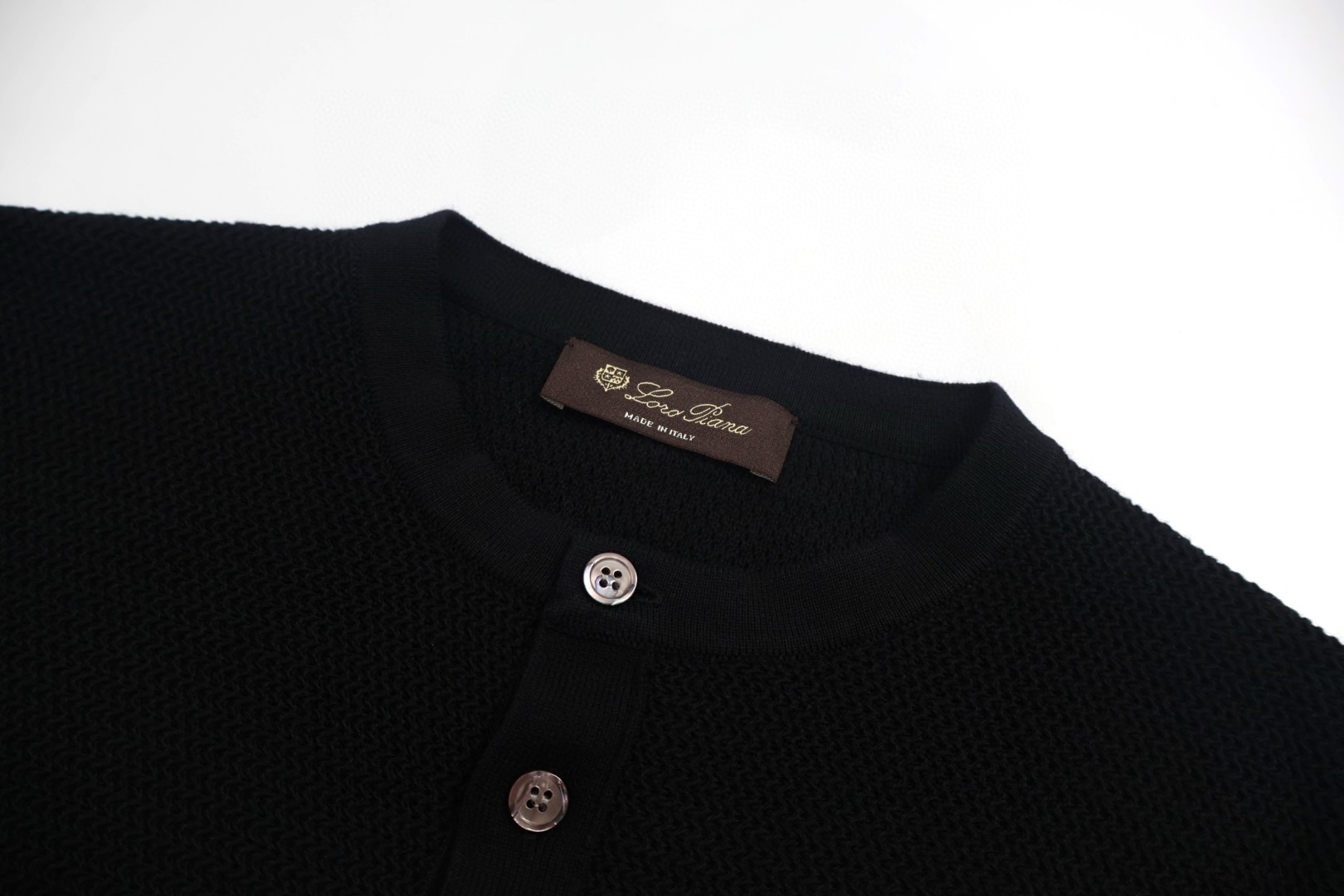 Loro Piana LP 针织亨利领毛衣 针织衫 长袖 卡其色 黑色 A5 FAO0613-D0C2