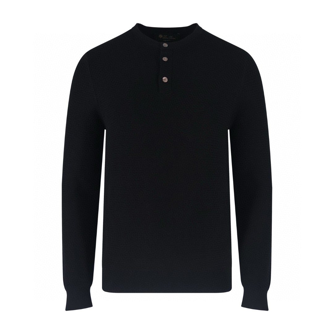 Loro Piana LP 针织亨利领毛衣 针织衫 长袖 卡其色 黑色 A5 FAO0613-D0C2