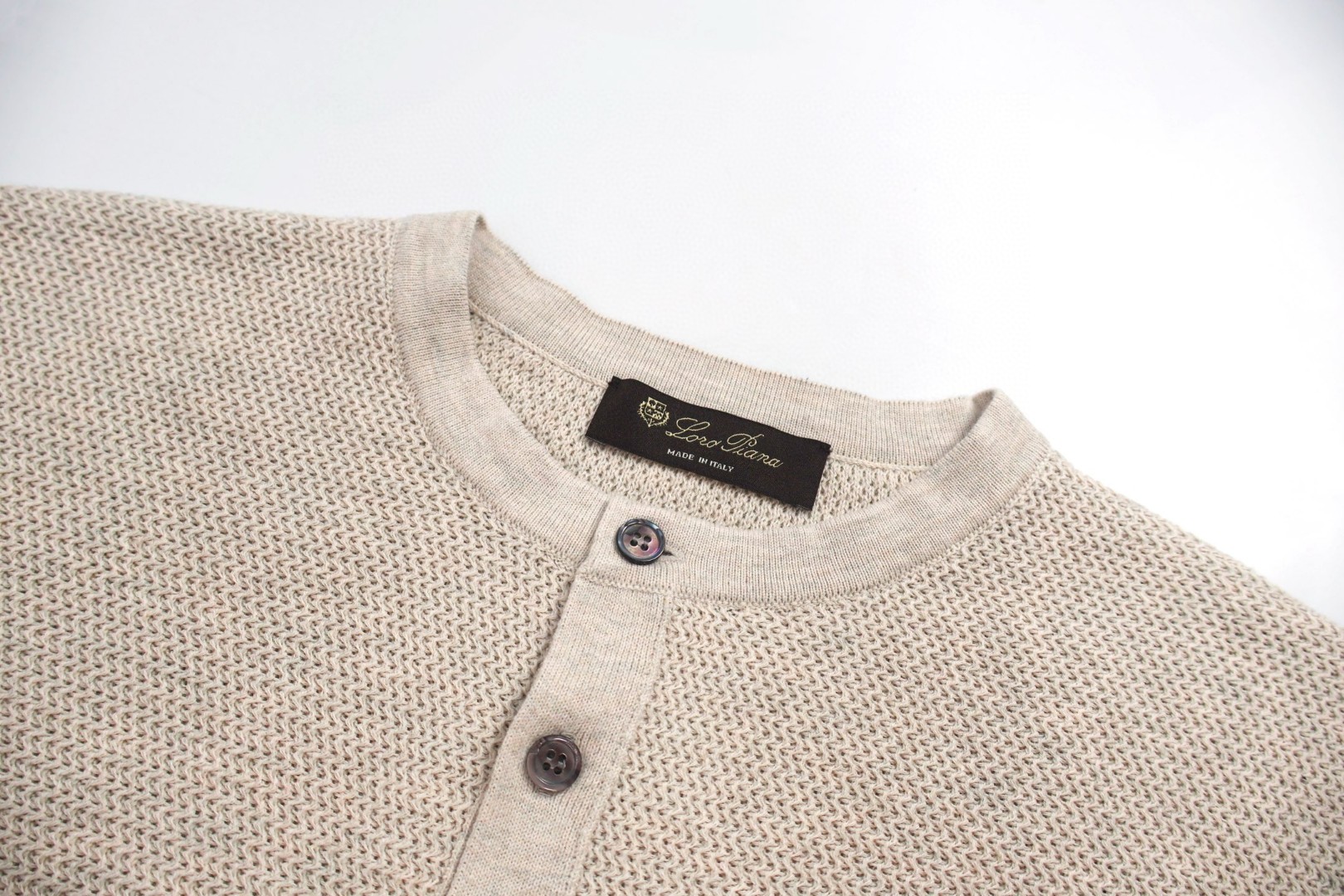 Loro Piana LP 针织亨利领毛衣 针织衫 长袖 卡其色 黑色 A5 FAO0613-D0C2