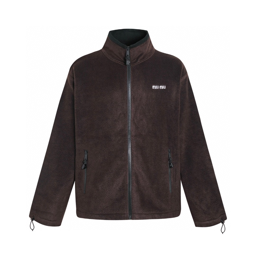 MIU MIU 缪缪 摇粒绒拉链立领夹克 外套 长袖 咖色 C0 MJL042-1732-F0192-S-OOO