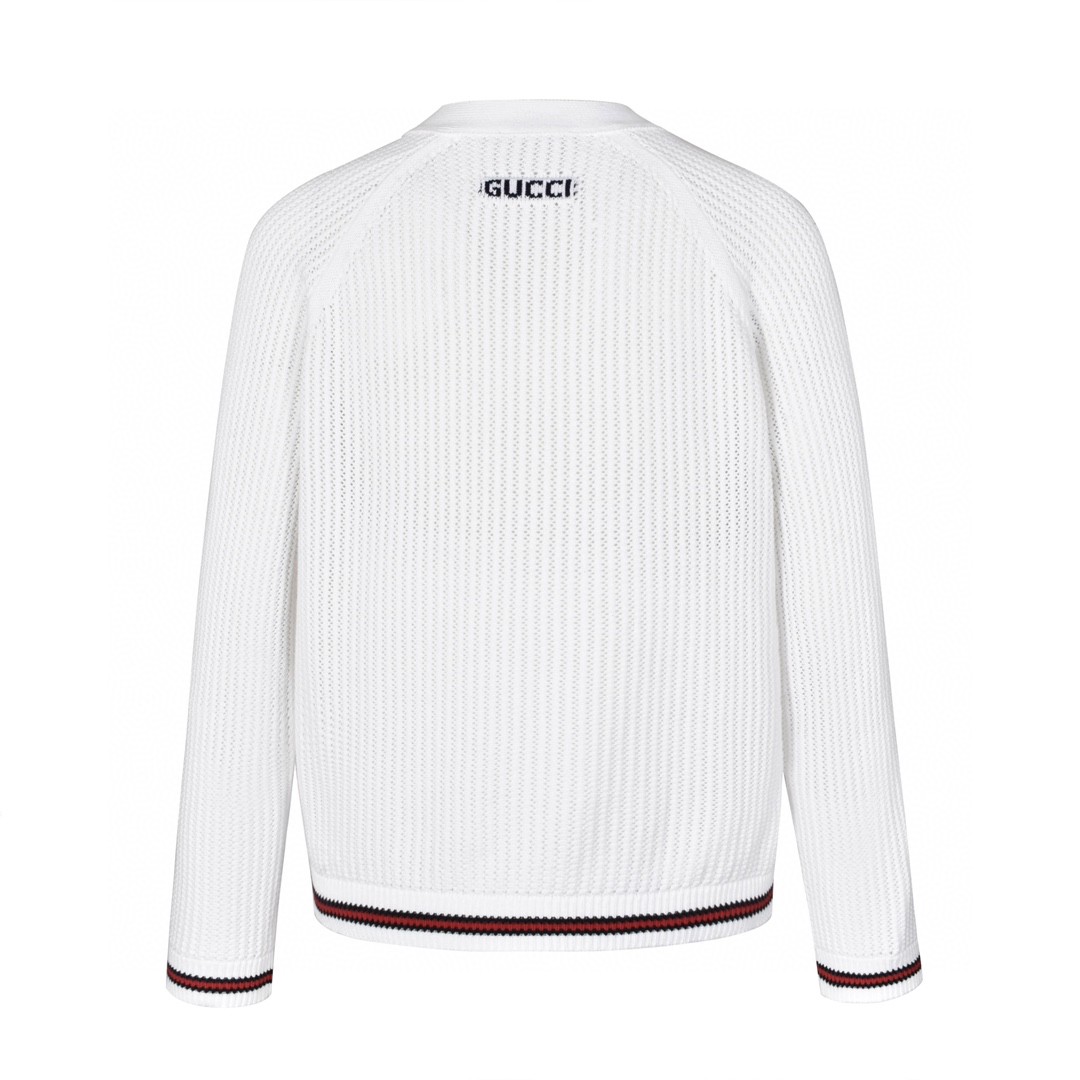 GUCCl 古驰 小字母提花V领开衫 毛衣 外套 长袖 海军蓝 白色 B0 788009-XKD15-4345