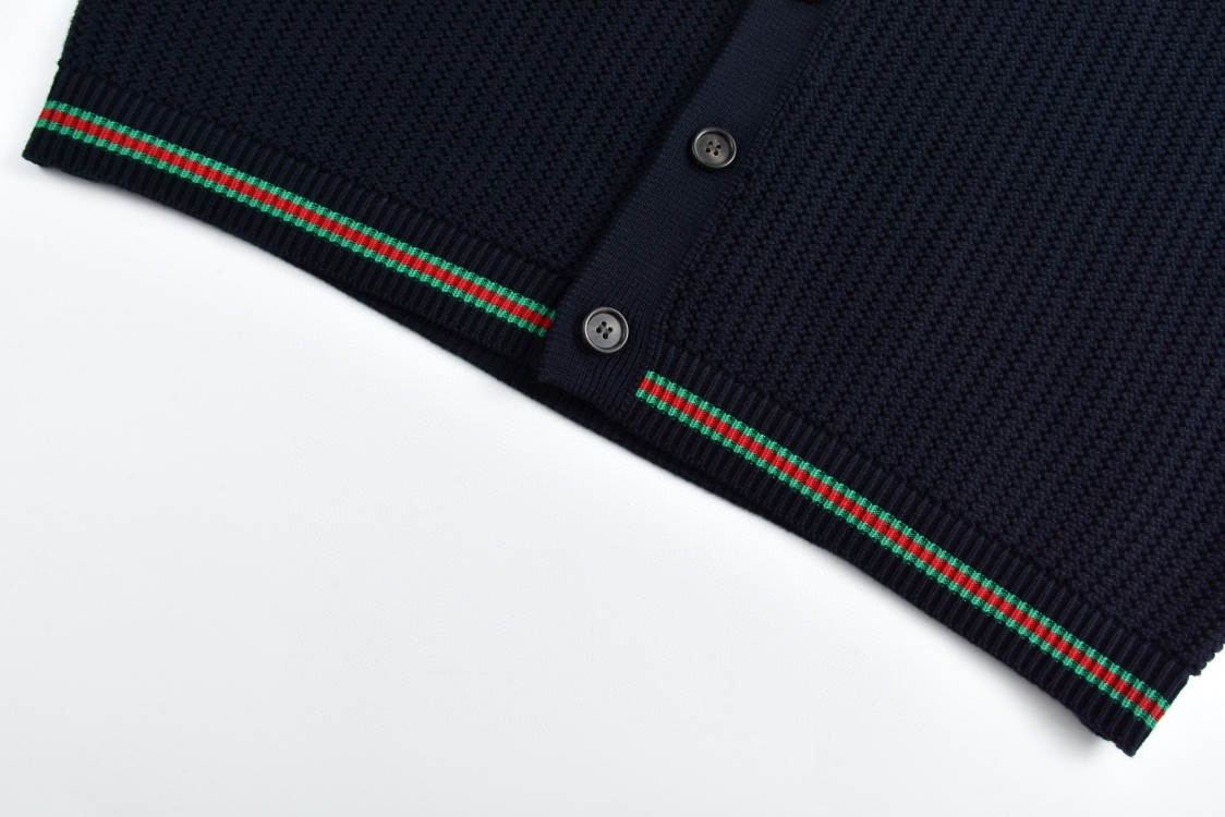 GUCCl 古驰 小字母提花V领开衫 毛衣 外套 长袖 海军蓝 白色 B0 788009-XKD15-4345