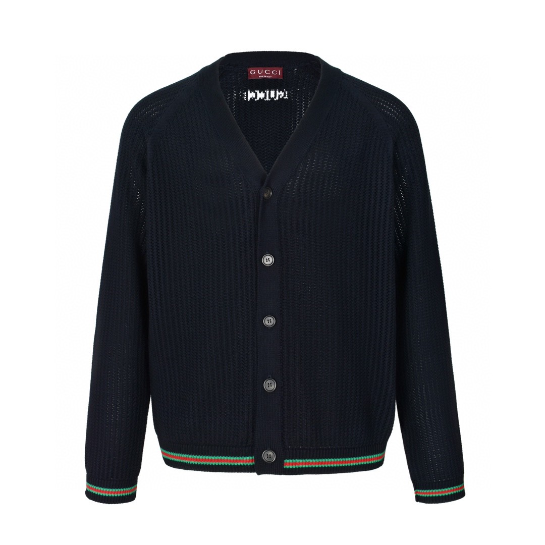 GUCCl 古驰 小字母提花V领开衫 毛衣 外套 长袖 海军蓝 白色 B0 788009-XKD15-4345