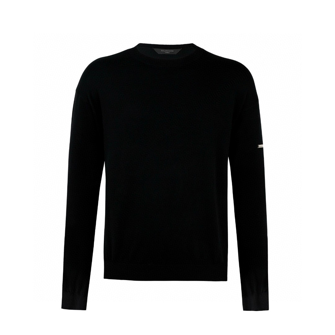 Balenciaga 巴黎世家 羊绒袖铁标毛衣 外套 长袖 黑色 A5