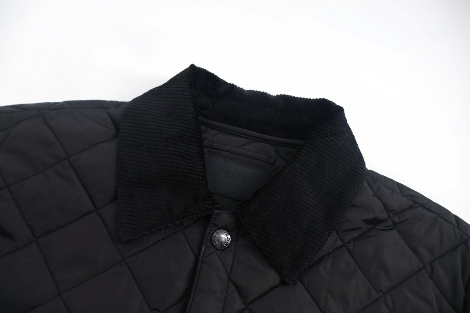 PRADA 普拉达 灯芯绒翻领菱格棉服 夹克 外套 长袖 黑色 C0 SGC765-1WQ9-F0002-S-OOO