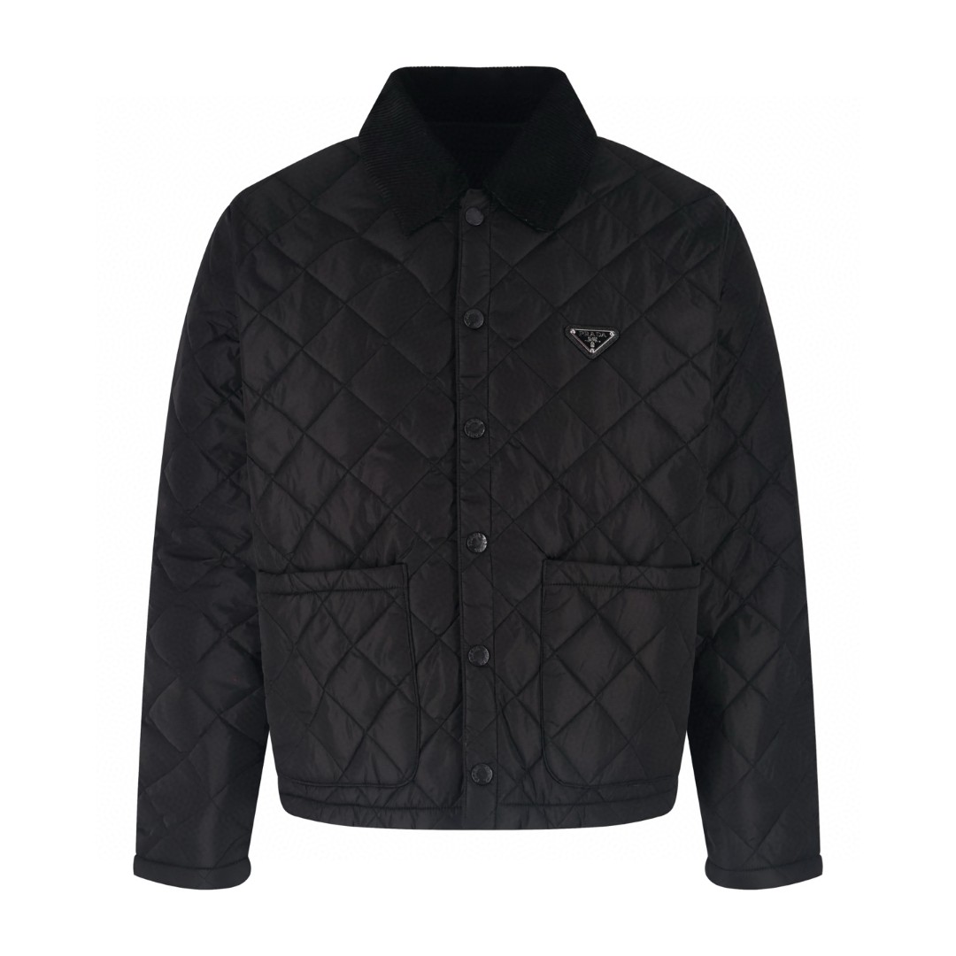 PRADA 普拉达 灯芯绒翻领菱格棉服 夹克 外套 长袖 黑色 C0 SGC765-1WQ9-F0002-S-OOO