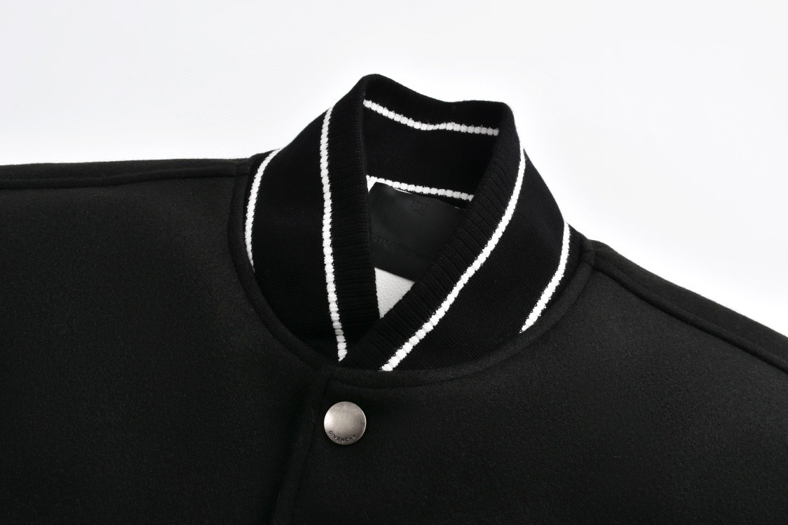Givenchy 纪梵希 羊毛毛呢刺绣拼皮棒球服 夹克 外套 长袖 黑色 C0 BM00QR611V-004