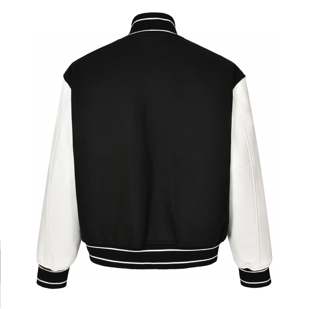 Givenchy 纪梵希 羊毛毛呢刺绣拼皮棒球服 夹克 外套 长袖 黑色 C0 BM00QR611V-004