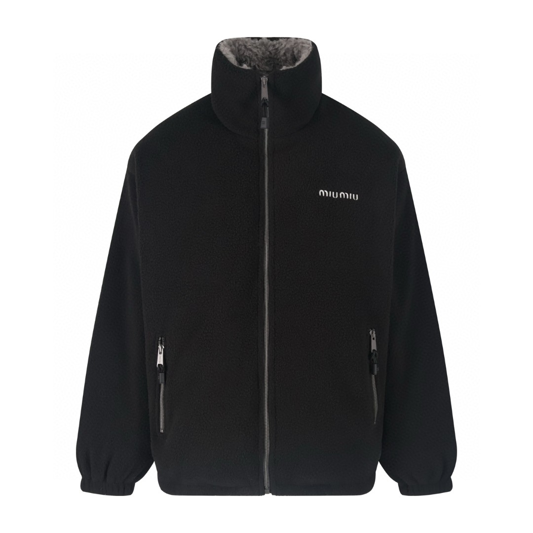MIU MIU 缪缪 摇粒绒毛领羽绒服 夹克 外套 长袖 保暖 黑色 D0 ML1123-17OQ-F0008-S-OOO