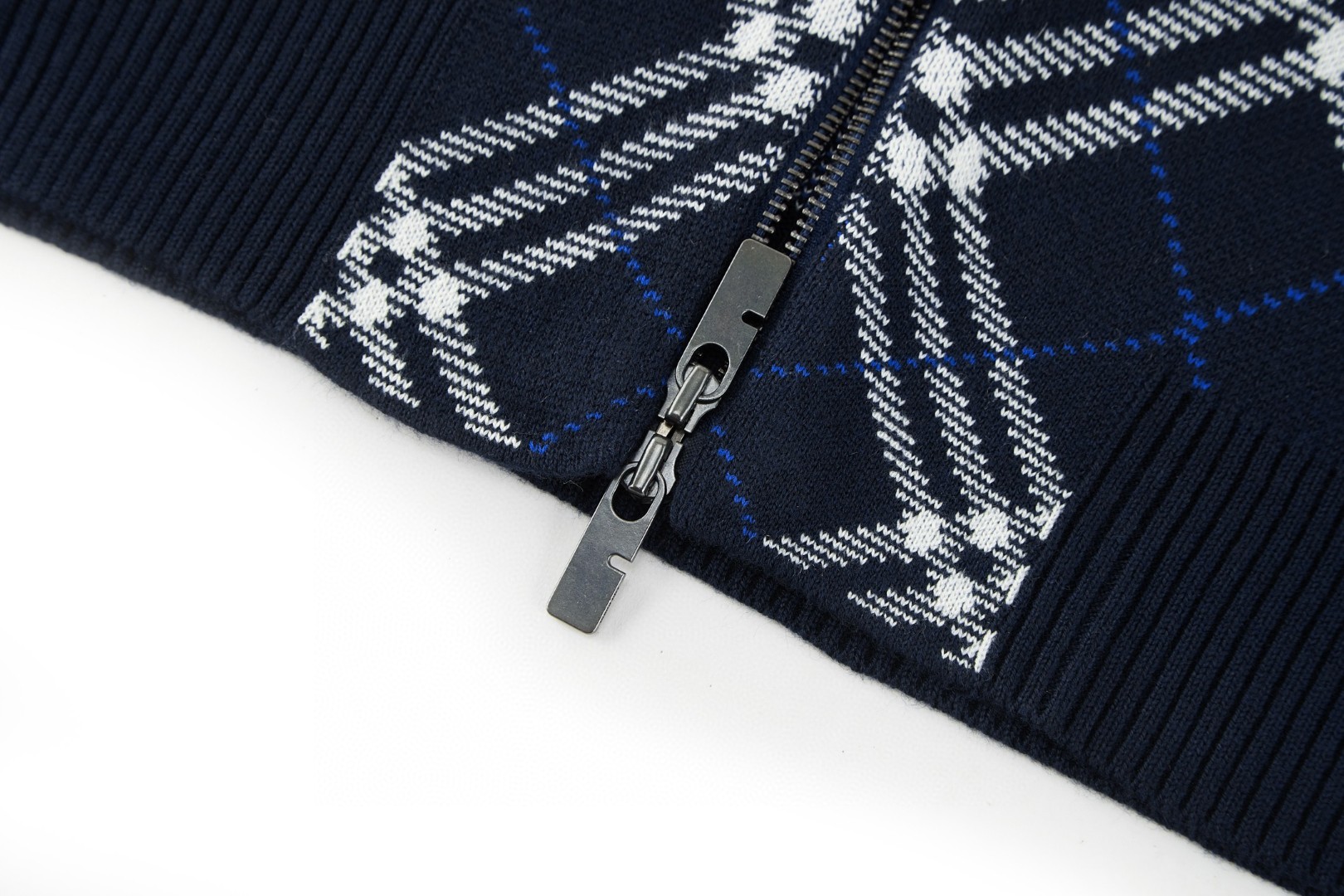 Burberry 巴宝莉 格纹提花拉链针织衫 毛衣 长袖 藏蓝色 B5 81106321