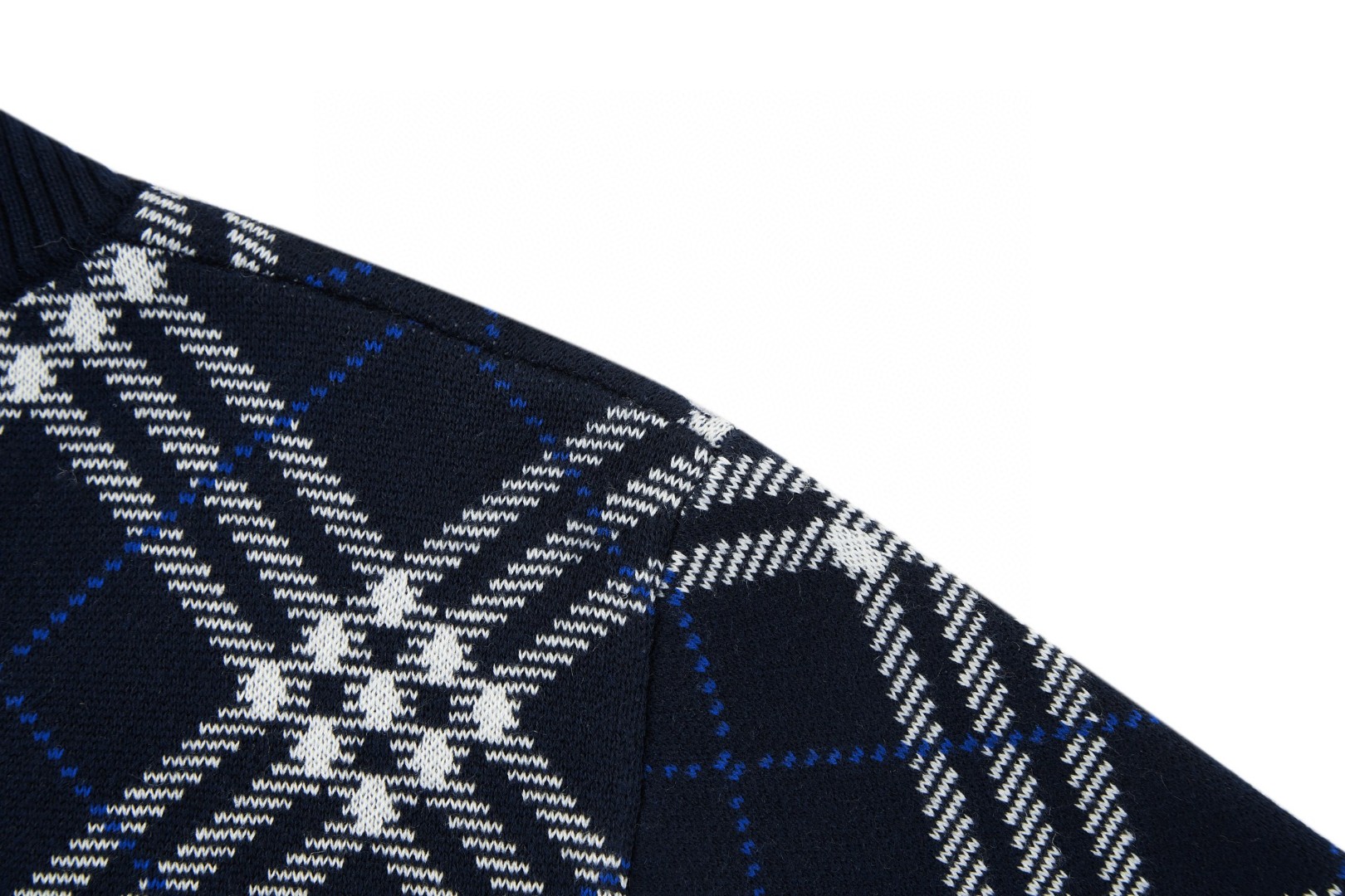 Burberry 巴宝莉 格纹提花拉链针织衫 毛衣 长袖 藏蓝色 B5 81106321