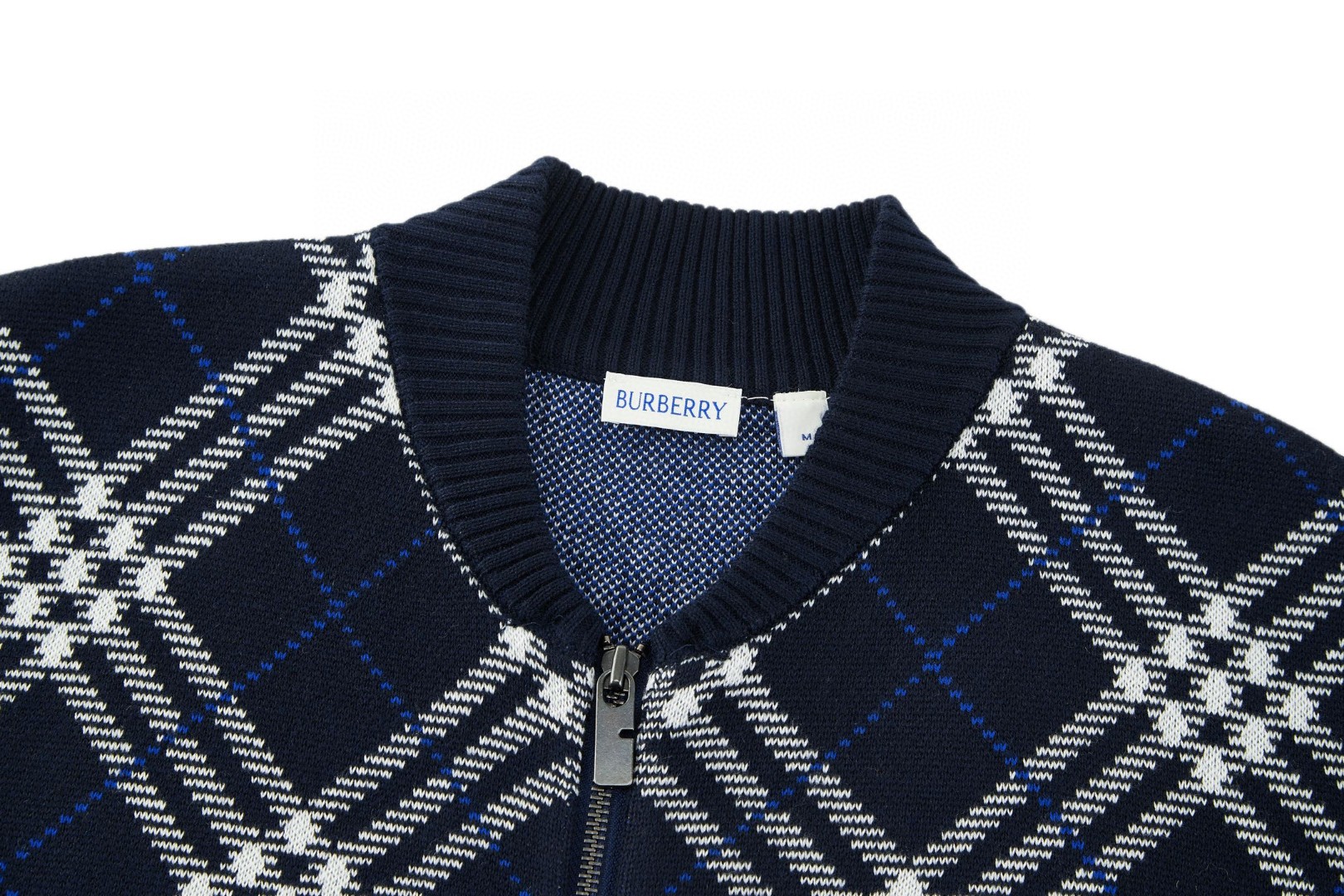 Burberry 巴宝莉 格纹提花拉链针织衫 毛衣 长袖 藏蓝色 B5 81106321