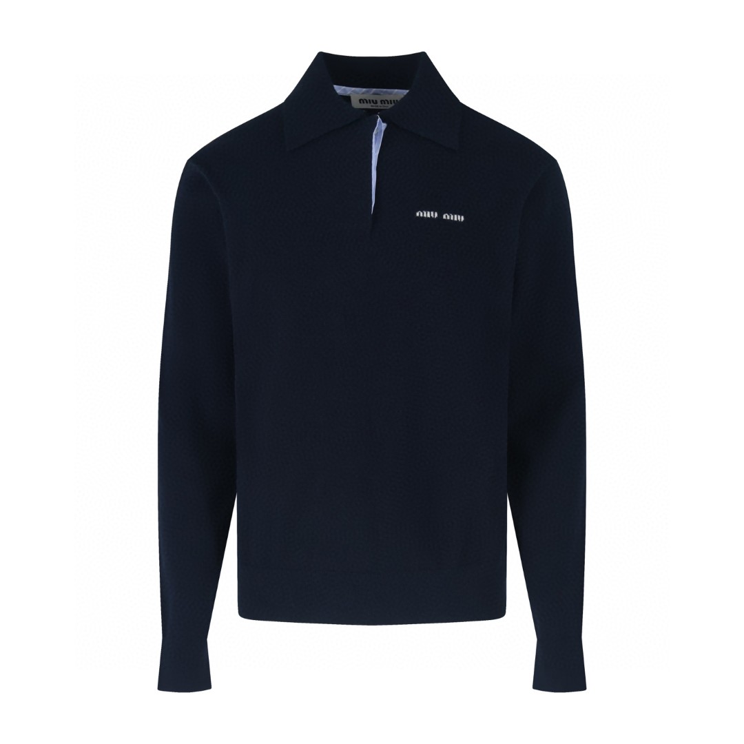 MIU MIU 缪缪 字母polo领毛衣 外套 长袖 海军蓝 B0 MMLA20-15Z1-F0008-S-OOO
