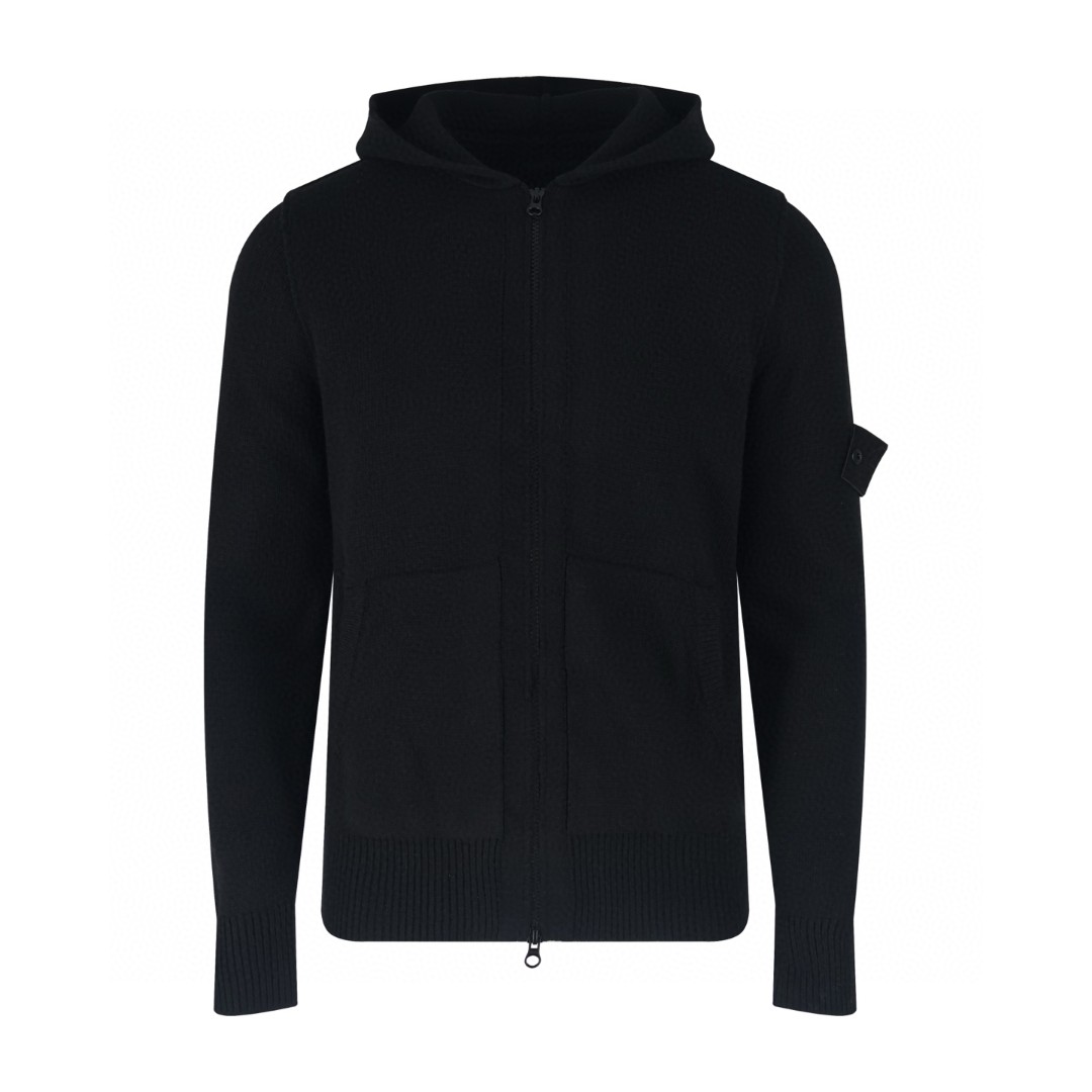 STONE ISLAND 石头岛 袖标羊毛针织拉链外套 毛衣 针织衫 长袖 黑色 B0 8115528FA-V0029