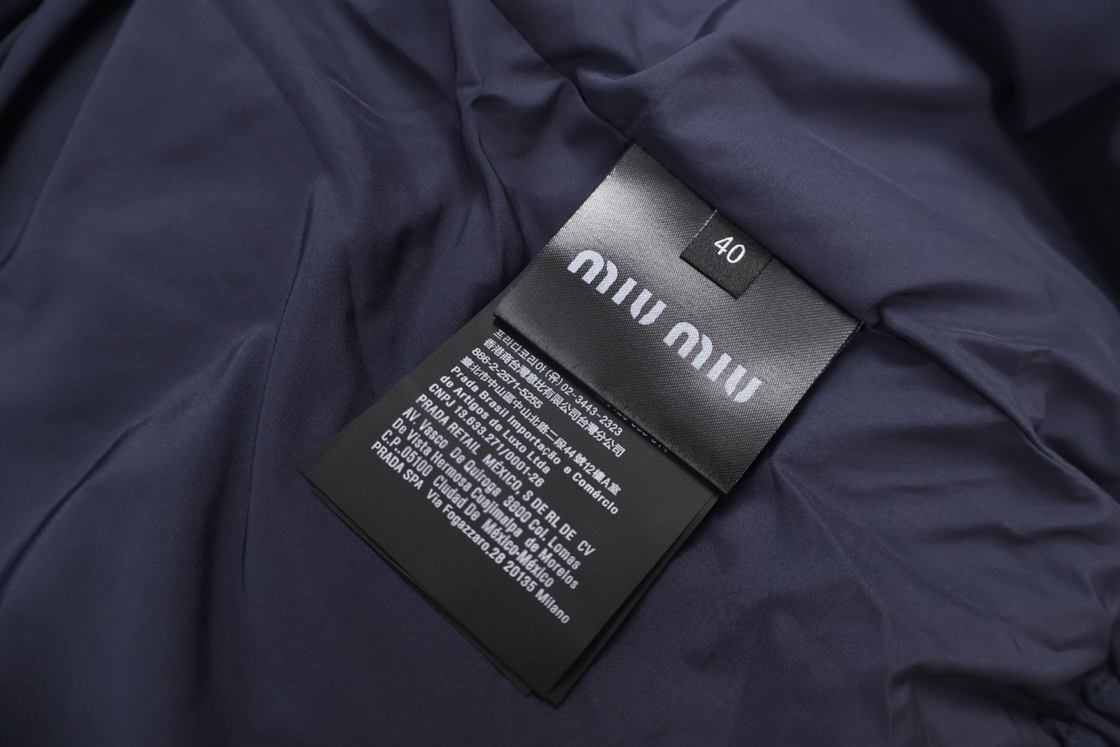 MIU MIU 缪缪 徽标拉链立领羽绒服 夹克 外套 长袖 保暖 藏蓝色 D0 ML1309-158A-F0008-S-OOO