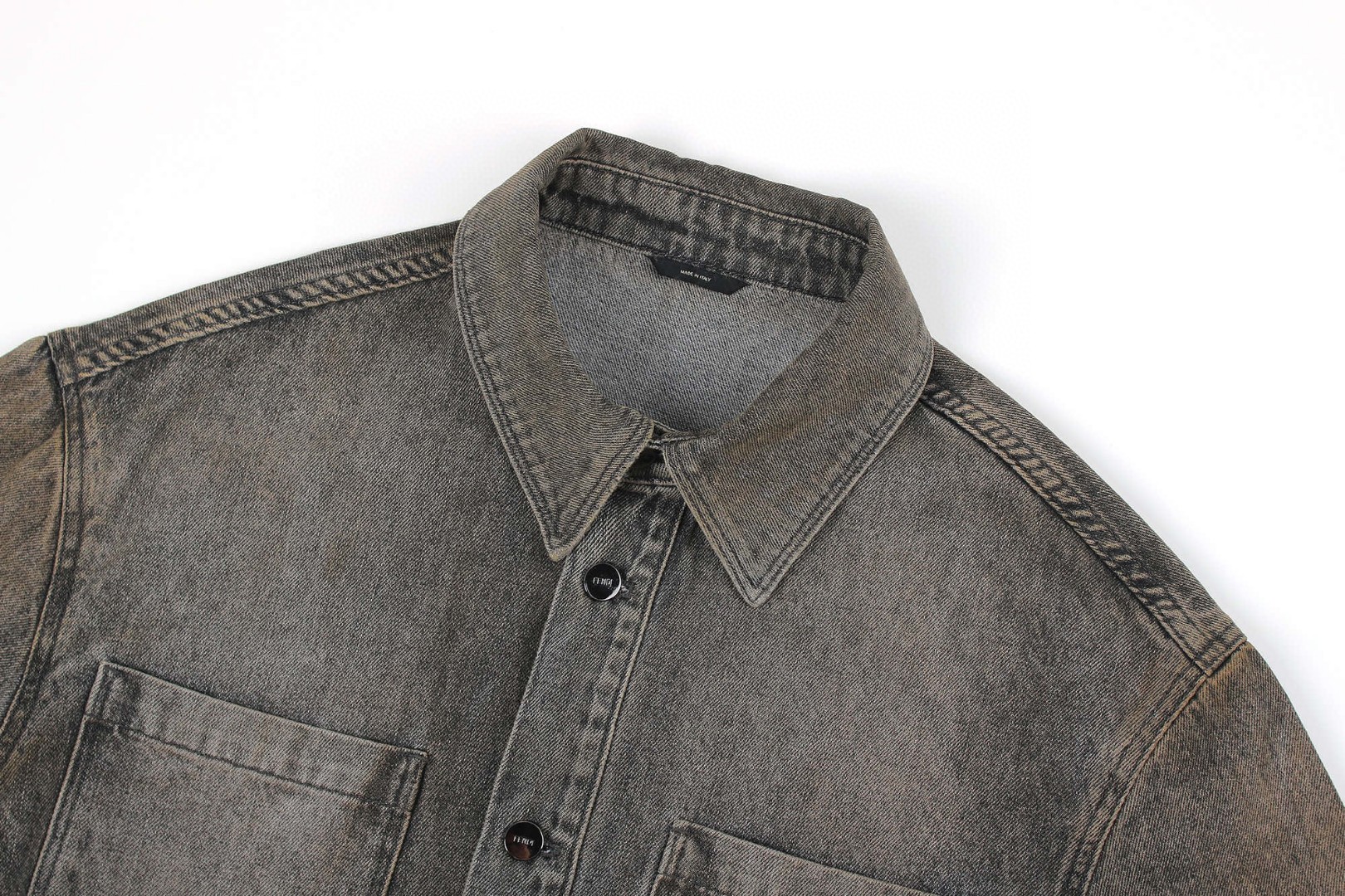 FENDI 芬迪 翻领单排扣套染牛仔衬衫 外套 夹克 长袖 B5 FW1410AT2IF0ZJ4