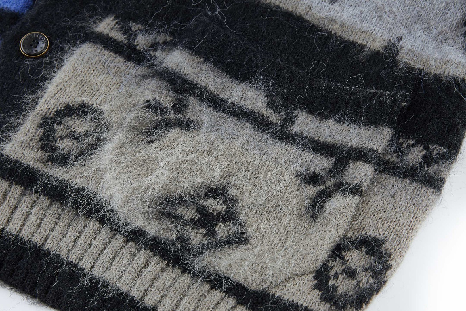 LOUIS VUITTON 路易威登 马海毛提花V领开衫 针织衫 毛衣 外套 黑色 B0 1AIOX5