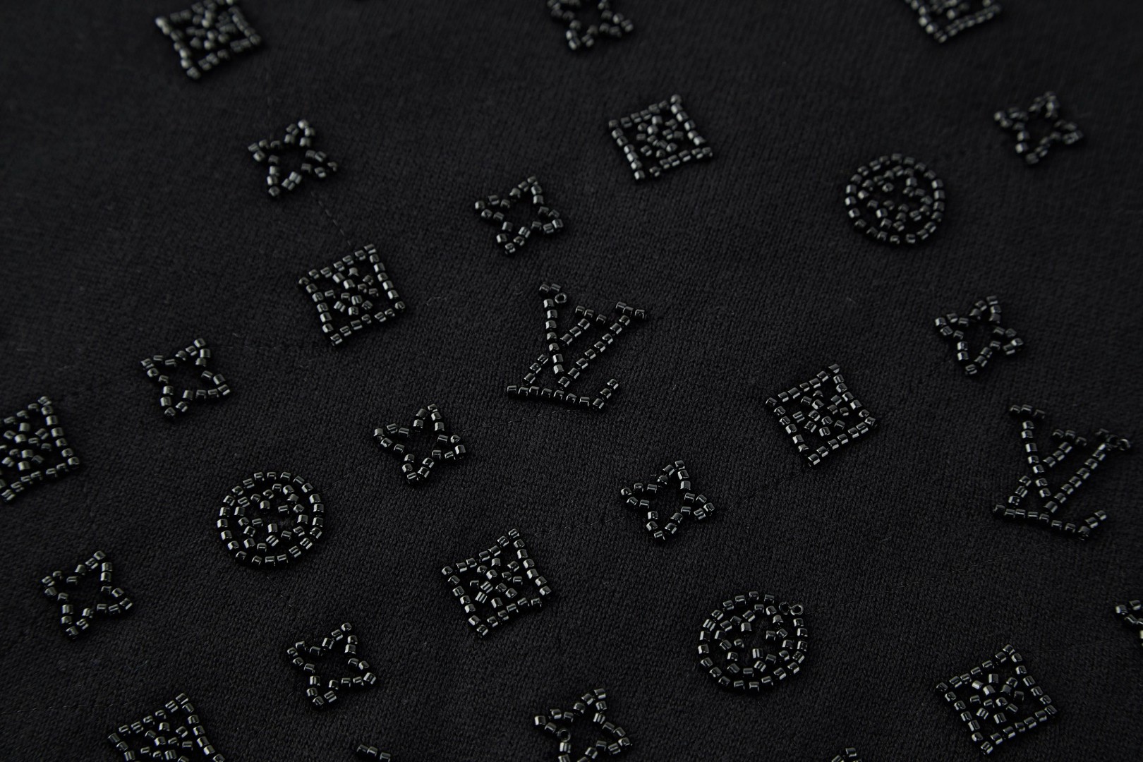 LOUIS VUITTON 路易威登 渐变串珠logo圆领毛衣 针织衫 长袖 黑色 B5 1AIHO8