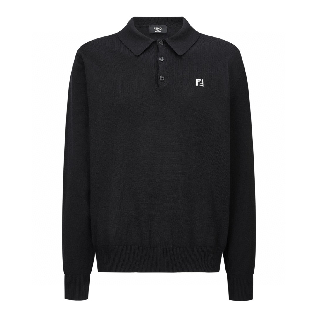 FENDI 芬迪 双F烫五金小标Polo衫 毛衣 针织衫 长袖 黑色 B0 FZC167AU84F0QA1