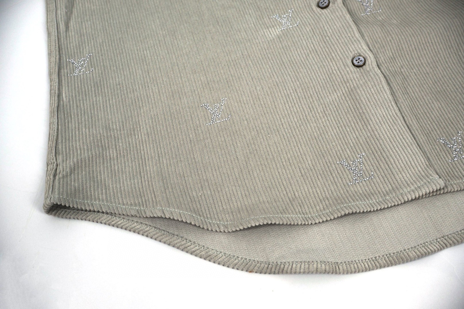 LOUIS VUITTON 路易威登 LV 灯芯绒烫钻logo衬衫 长袖 灰色 黑色 B5 1AIKBP