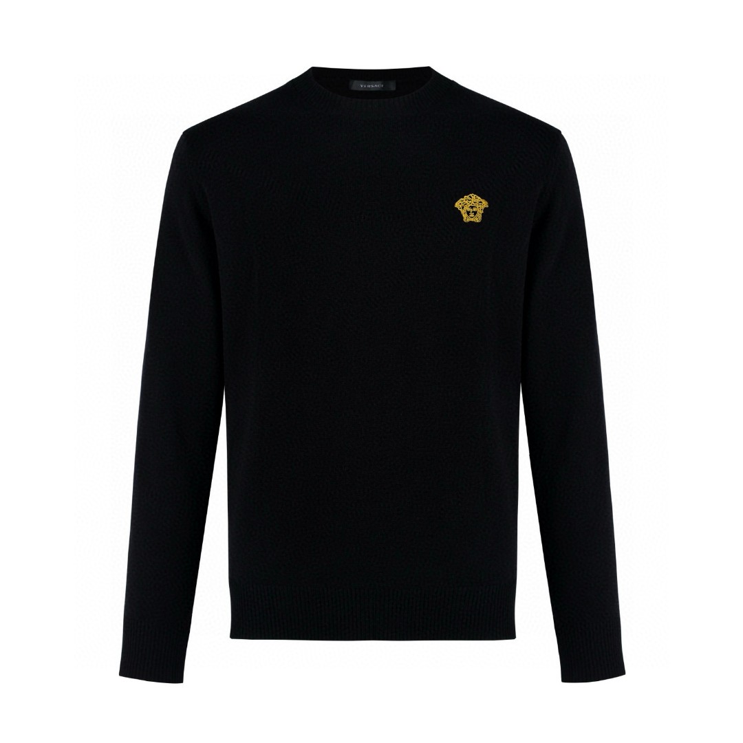 Versace 范思哲 纯色小刺绣徽标圆领毛衣 针织衫 外套 长袖 黑色 B0 1011883-1A08622-1B000
