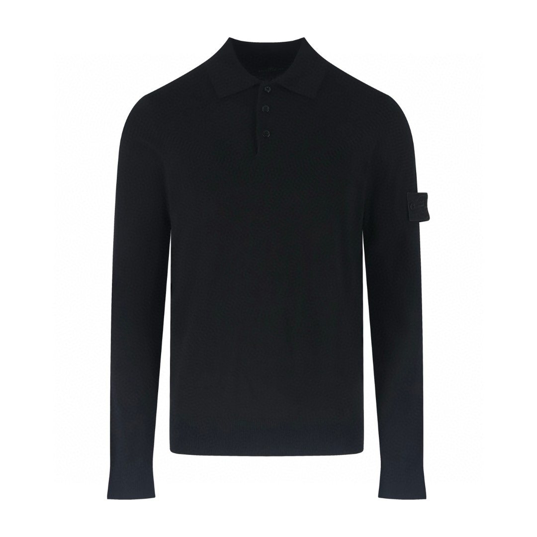 STONE ISLAND 石头岛 袖标针织Polo衫 毛衣 长袖 黑色 B0 K1S155100071S00FC-V0029