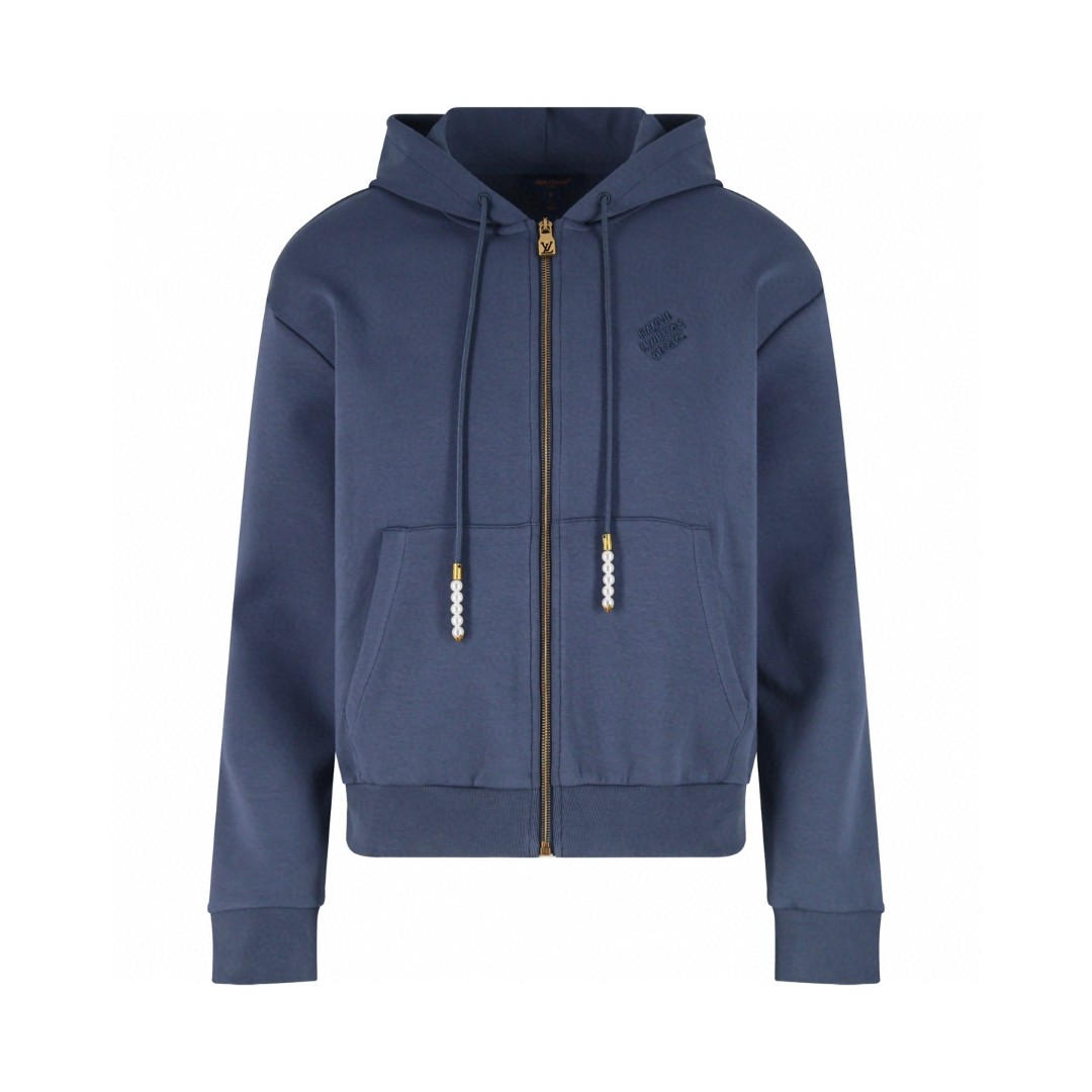 LOUIS VUITTON 路易威登 珍珠吊坠拉链连帽卫衣 外套 长袖 蓝色 黑色 B5 1AFRB1