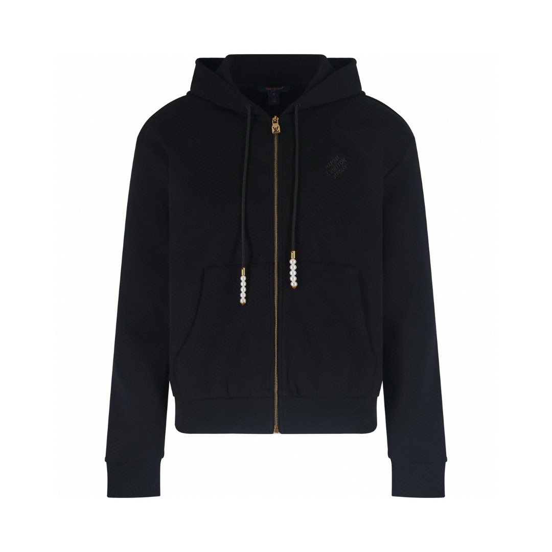 LOUIS VUITTON 路易威登 珍珠吊坠拉链连帽卫衣 外套 长袖 蓝色 黑色 B5 1AFRB1