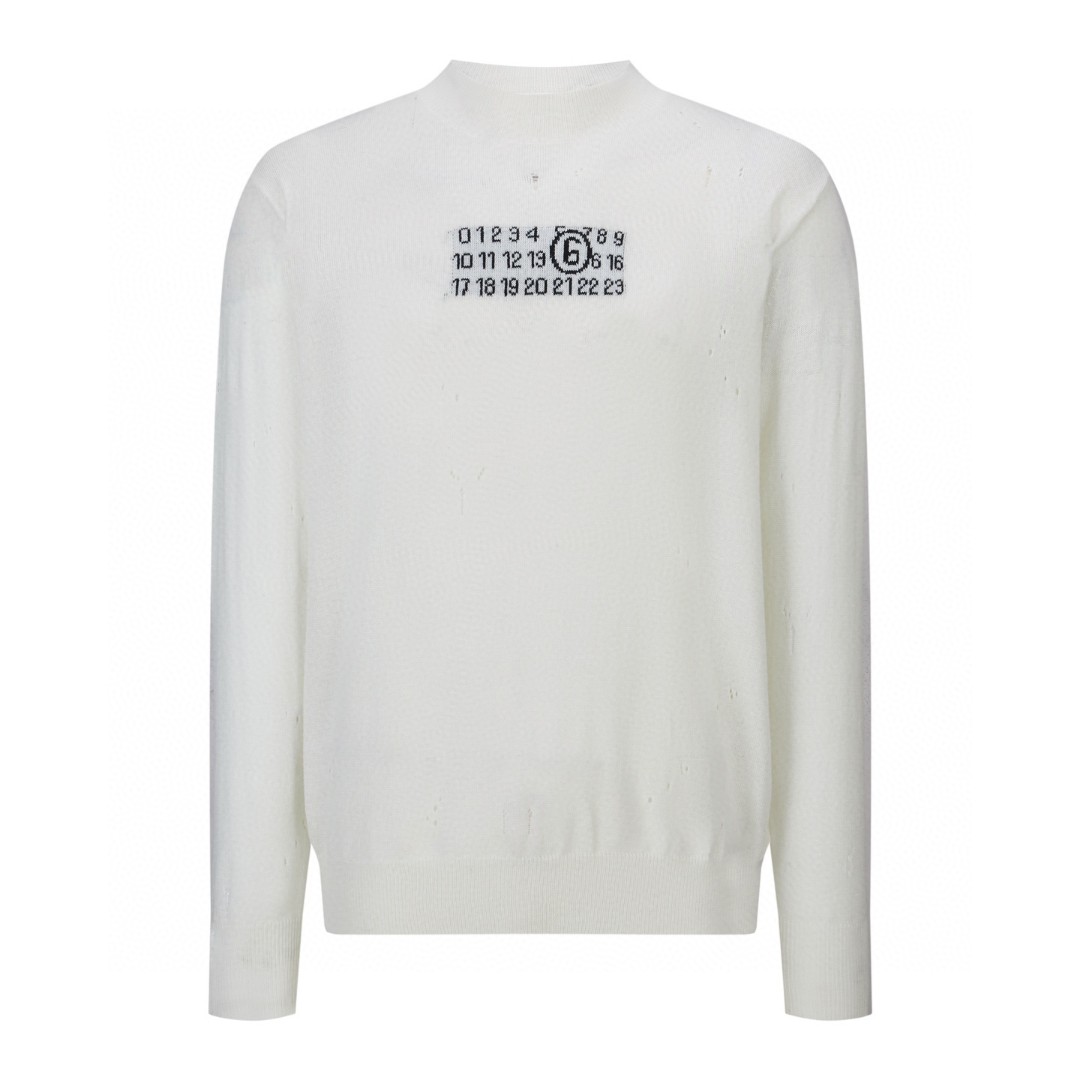 Maison Margiela 马吉拉 破洞针织提花毛衣 针织衫 长袖 灰色 白色 B0 SH0HL0033M13134855