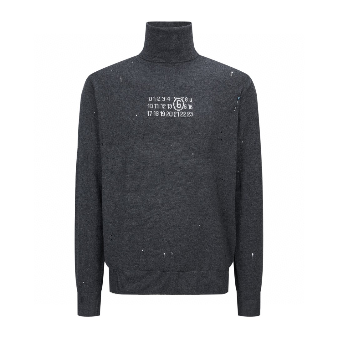Maison Margiela 马吉拉 破洞针织提花高领毛衣 针织衫 长袖 灰色 白色 A5 S52HA0299M13134855