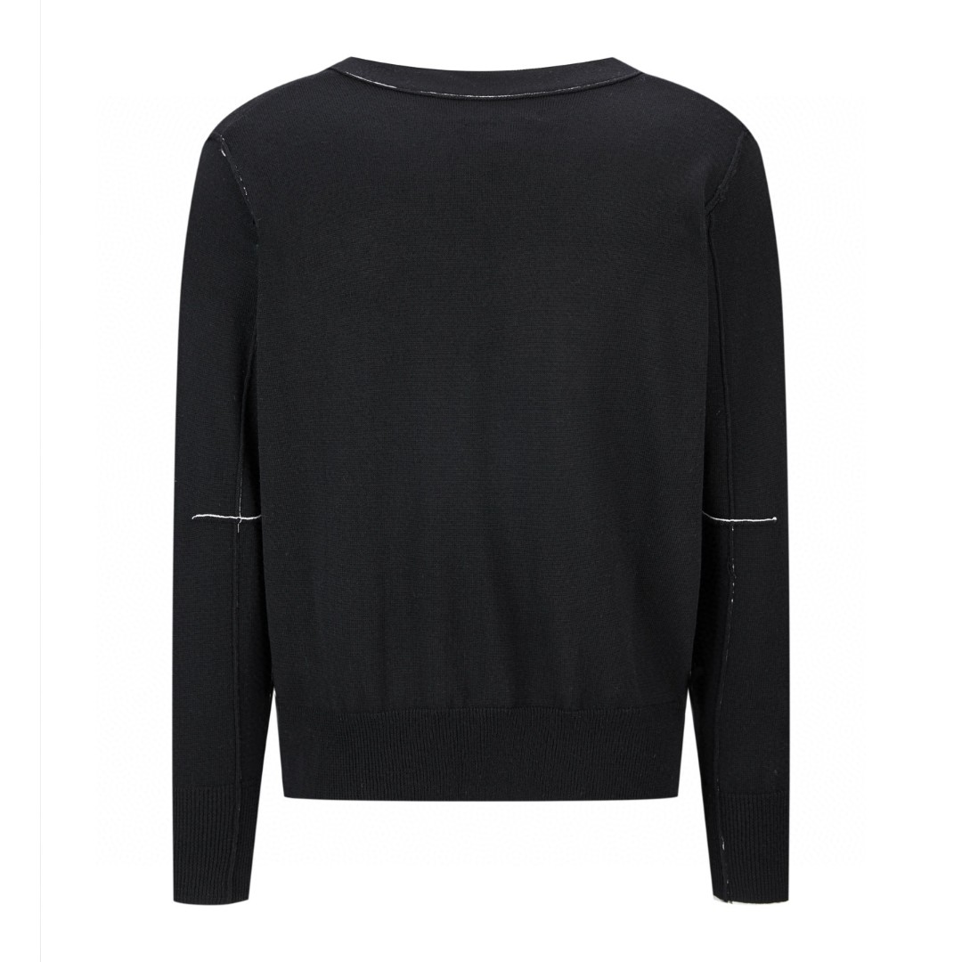 Maison Margiela 马吉拉 拼接缝盘V领开衫 针织衫 毛衣 长袖 黑色 B0 SH0HP0007M13037-900