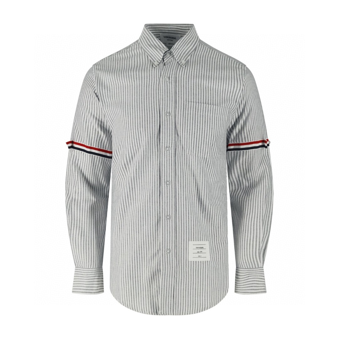 THOM BROWNE 双袖织带条纹衬衫 外套 长袖 蓝色 灰色 A5 MWL301A-00572-450