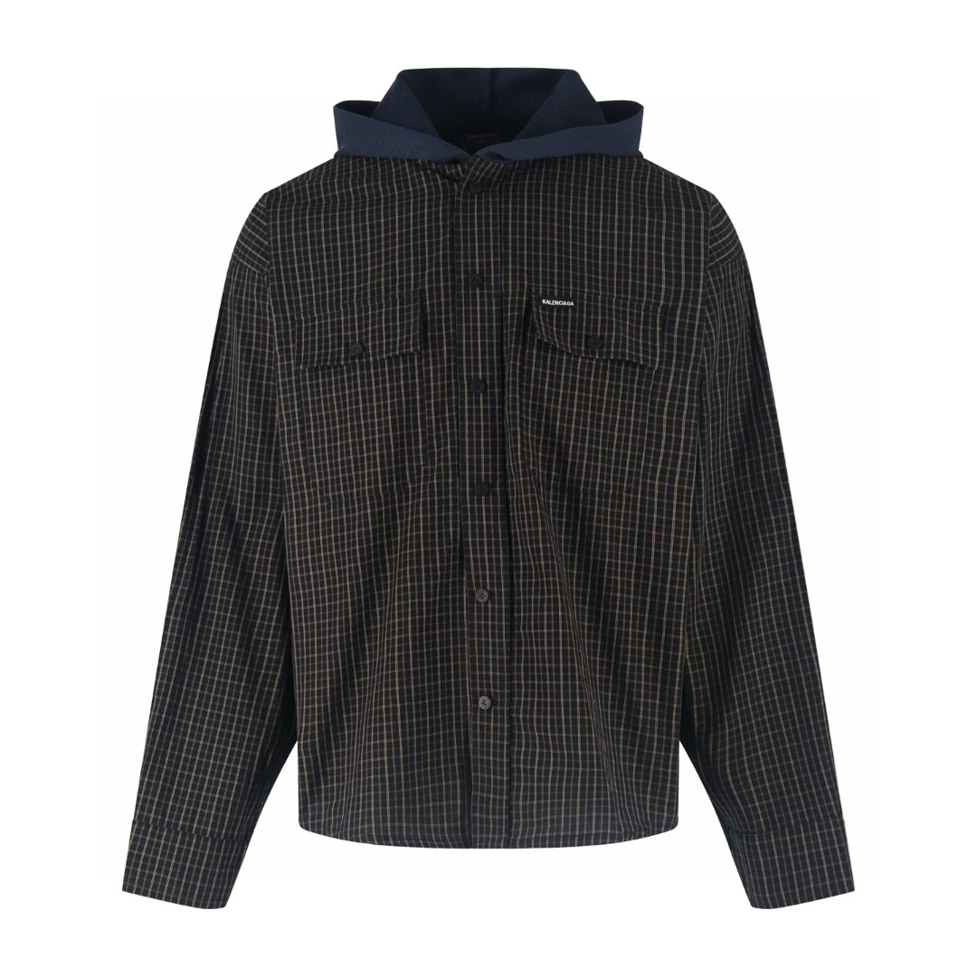 Balenciaga 巴黎世家 格纹拼接连帽外套 夹克 长袖 秋冬 B5 839189TOM051094